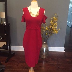 Red Express Dress. Size 4. Peakaboo Shoulders.